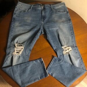 Fashion Nova Enzo Distressed Skinny Jeans -  Dark Wash Size 42